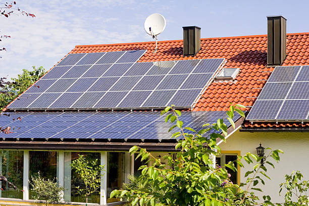 House with solar panels on the roof.